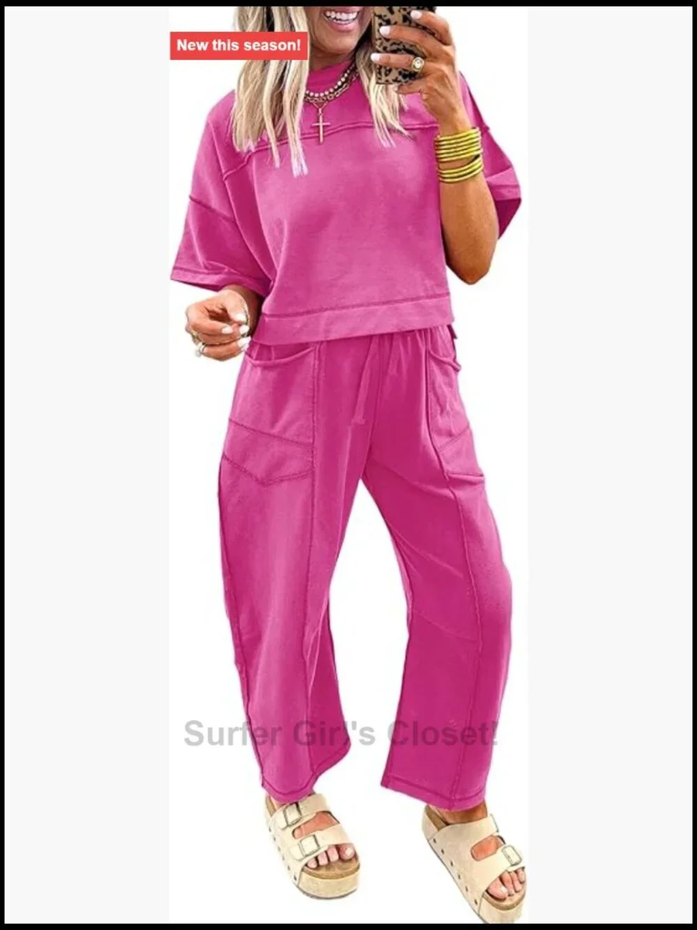 2 Piece Lounge Sets Matching Drop Shoulder Tee and Barrel Pants Sweatsuit with